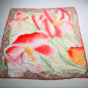 VTG 60s / 70s Vera Scarf, Large Bright Floral & Butterfly Green, Pink Hippie